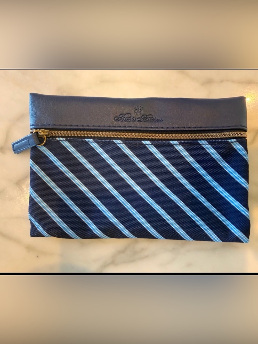 Brooks Brothers Navy and Light Blue Striped Toiletry Pouch